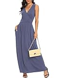 LILBETTER Women Sleeveless Deep V Neck Loose Plain Long Maxi Casual Dress(Purple Grey,XX-Large)