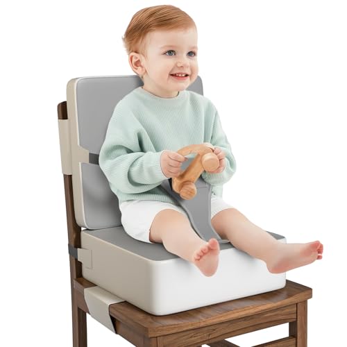Booster Seat for Kitchen Chair with Backrest and Safety Buckles