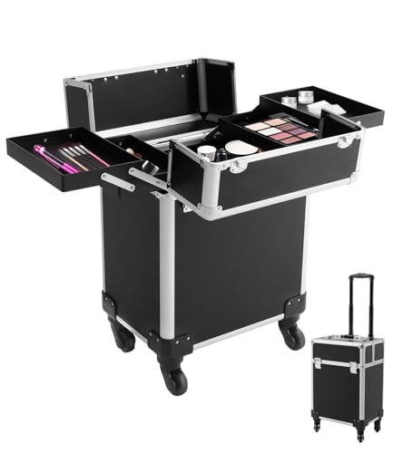 Black Rolling Makeup Case with Organizer Trays