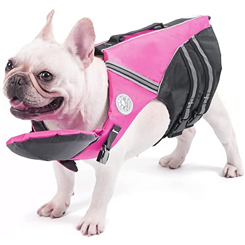 Petglad French Bulldog Life Jacket, Life Vest with Chin Float Rescue Handle for Corgi Pug, Adjustable High Visibility Flotation Swim Vest for Swimming Boating (Pink)