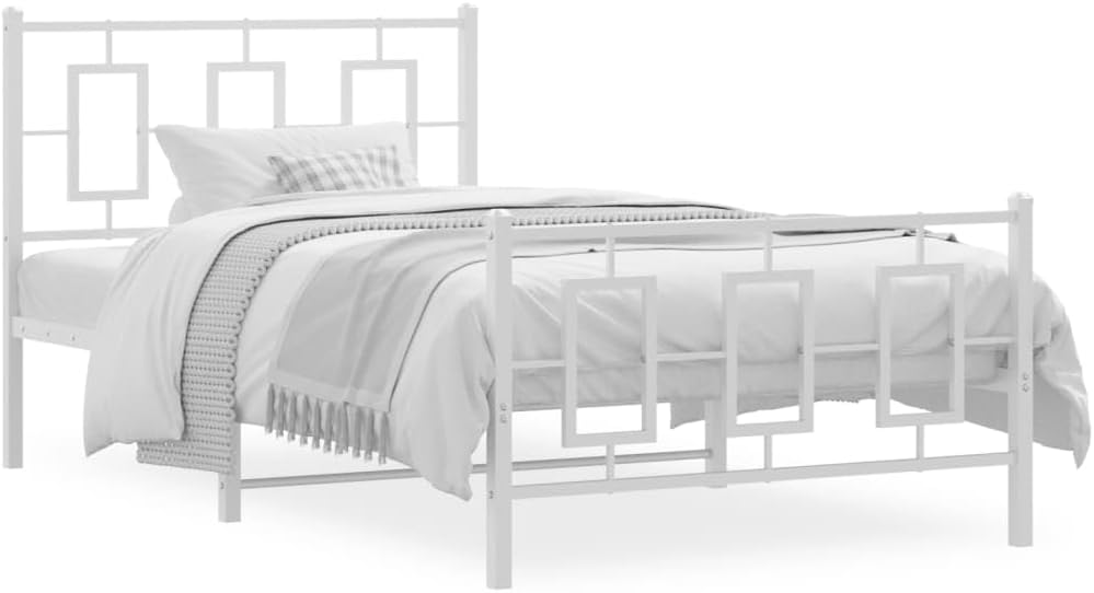 White Powder-Coated Steel Single Bed Frame Sturdy Platform Foundation with Slatted Durable Frame Easy Assembly No Box Spring Needed Modern Minimalist Bedroom Furniture Storage Solution
