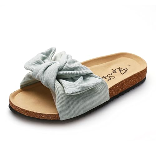 Image of PepStep Slide Sandals for Women or Ladies Dressy Summer Casual, Cute Bow Tie Knot On Top Strap, Comfy Slip On Cork Foot Bed