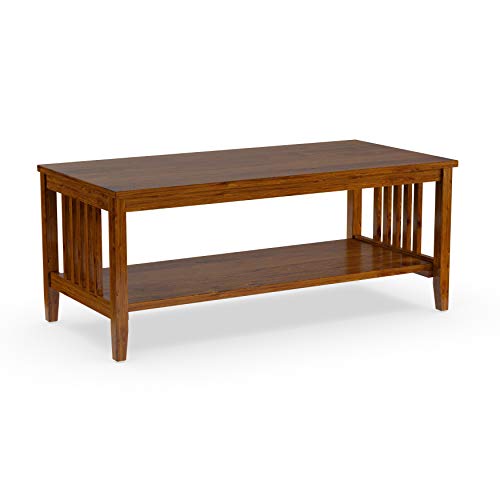 Medium Oak Finish Coffee Table Brown Traditional Rectangle Wood Shelf