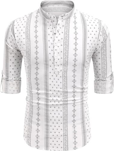 Image of Zombom Men's Cotton Polyester Blend Solid Regular Fit Full Sleeve Printed Short Kurta | Ethnic, Lightweight Summer Kurta for Daily & Occasion Use | Men's Trendy Short Kurta