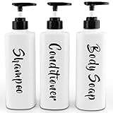 AUMIO 16.9oz Shampoo and Conditioner Dispenser Set of 3-Printed Shower Soap Dispenser Plastic Shampoo Bottles Refillable with Pump - Shampoo Conditioner Body Wash Dispenser for Bathroom Shower Wall