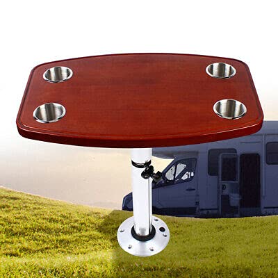 Tavolo da barca in rovere + piede rimovibile, supporto per separazione regolabile, per camper, altezza regolabile, telescopico, rimovibile, base per barca, con supporto da 4 tazze