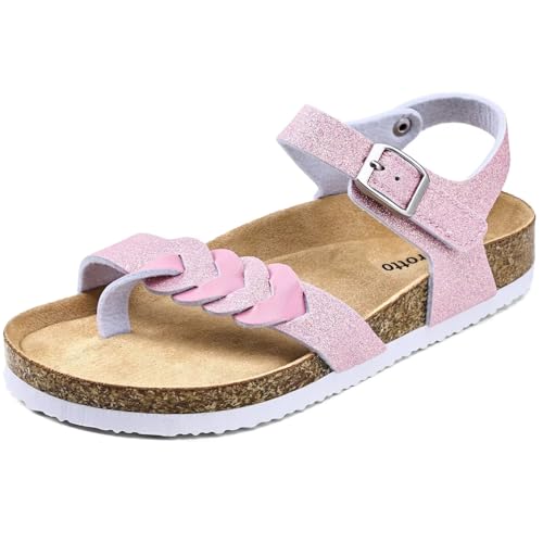 Image of Torotto Girls Boys Sandals with Cork Footbed Adjustable Buckle Summer Slides Flip Flops Open Toes Flat for Kids Toddler