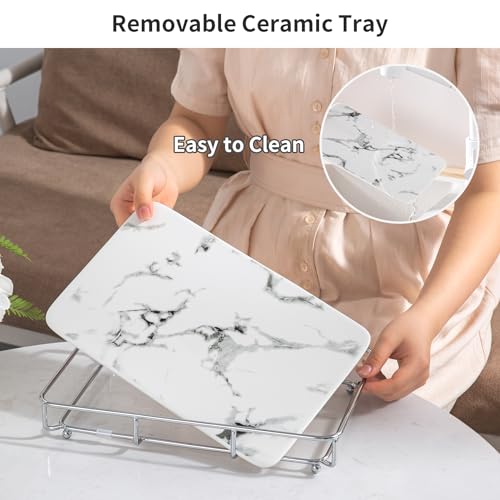 Vanity Tray Makeup Organizer Cosmetics Storage Bathroom Skincare Organizer Countertop Display Rack in Dresser Stainless Steel Shelf Marble Print Ceramic Trays