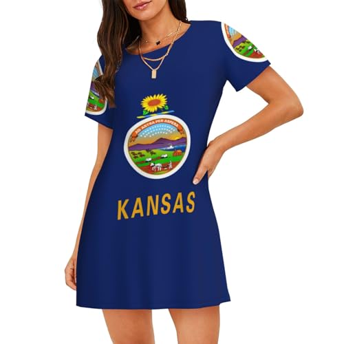 Chemise de nuit légère Kansas State Flag vêtement de nuit extensible manches courtes femme
