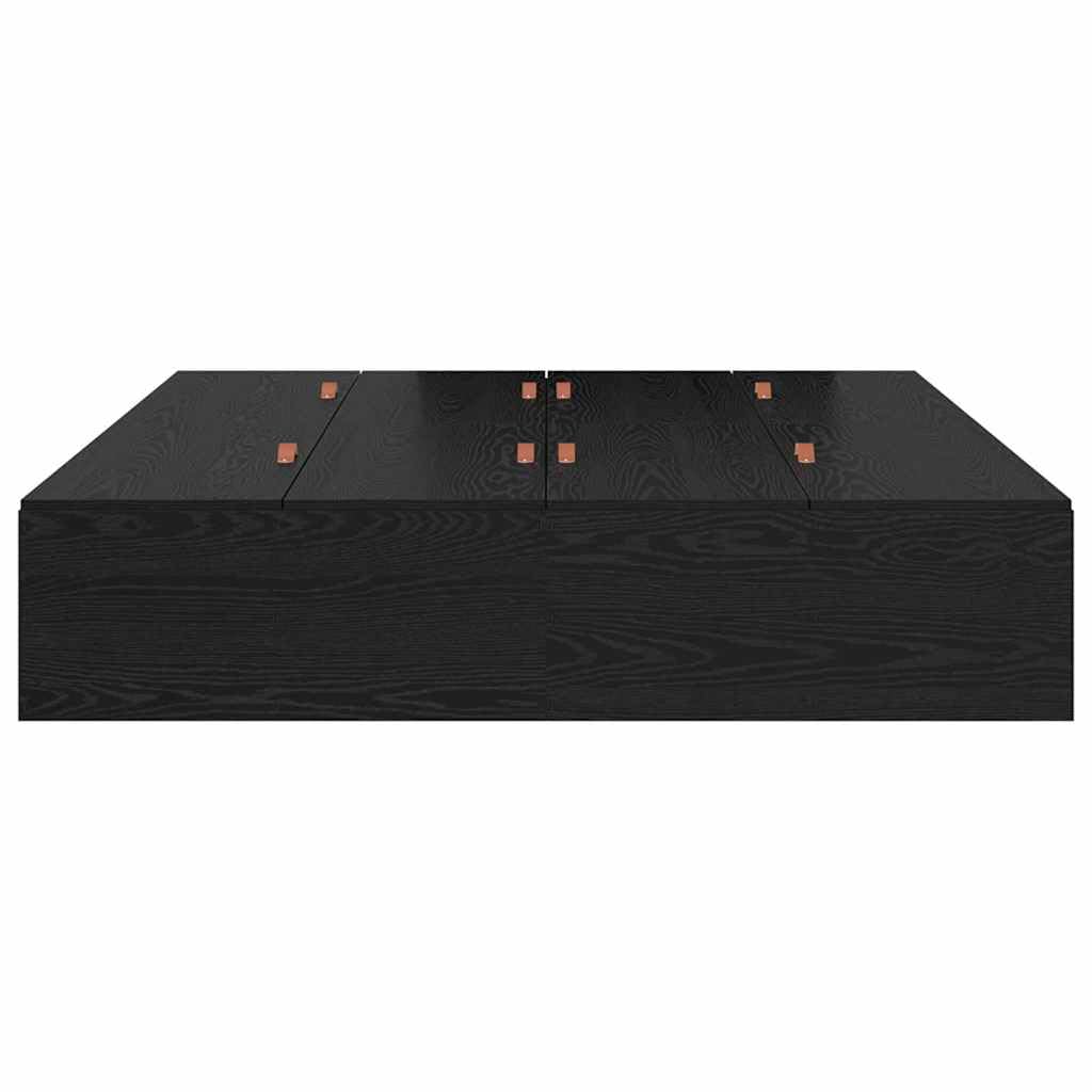 160x200 cm Solid Oak Storage Bed Frame with 8 Drawers, Black | Platform design requires no box spring, providing ample under-bed space for bedroom organization.