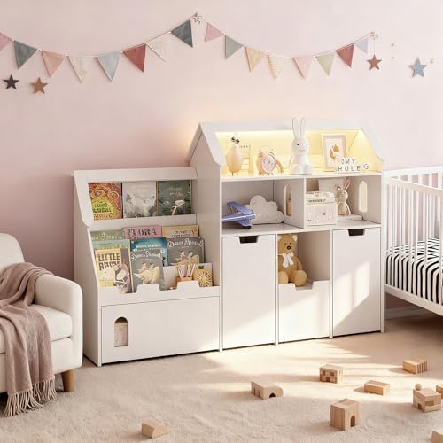 Maupvit 61" W Kids Bookshelf with 2 Removable Drawers, Toy