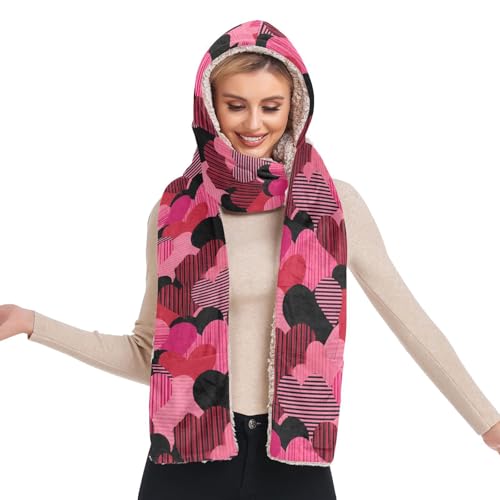 Bonnet d'hiver chaud motif cœurs rouges le cadeau idéal 3 en 1 avec écharpe longue et gants