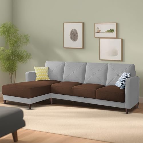 Image of Baloney LHS 6 Seater L Shape Sofa Set for Living Room (Brown Grey Fabric) Premium Fabric Sofa