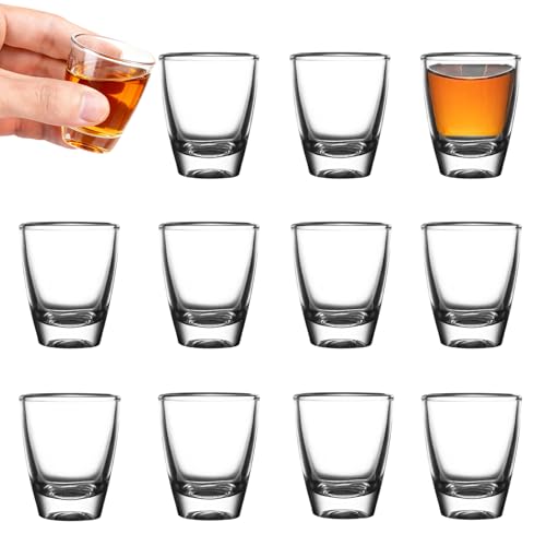 12 PCS Bicchierini da Liquore, Bicchieri Grappa Vetro, Set Utensili da Bar, Bicchiere da Vino a Forma di Uovo, 35ml/3cl Bicchierini Shot a Base Spessa, Bicchieri da Shot Trasparenti