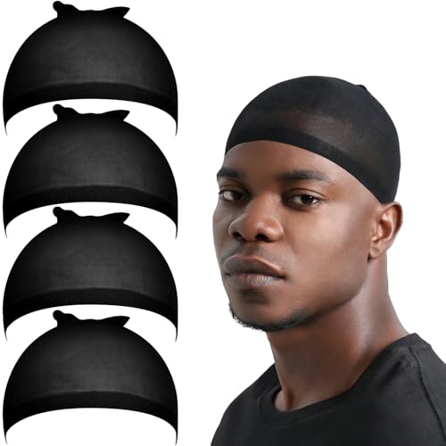 Fandamei Wig Cap for Men 4PCS Black Hair Stocking Cap Nylon Wig Caps Black Hair Net for Men Stretchy Natural Lightweight Wave Caps