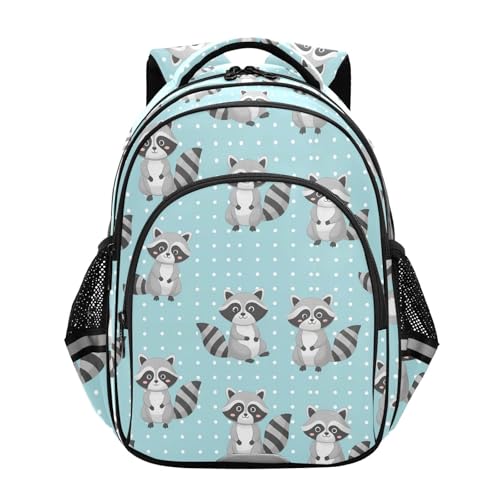 Emelivor Raccoons Dots Teal Kids Backpack Toddler School Backpack Bookbag Backpacks Book Bag for Kids,M