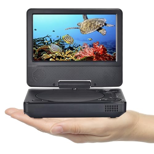 All-Region Mini Portable DVD Player for Car and Kids with 7.5 HD Swivel Screen - Supports Multi Region, Earphone, SD Card, USB, AV-in, AV-out