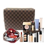 kancehinage Checkered Makeup Bag, 2 Pcs Portable Leather Cosmetic Bag, Travel Toiletry Bag for Women, PERFECT for Christmas, Birthdays, Valentine’s Day