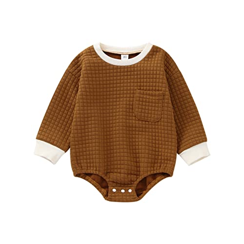Image of BeQeuewll Newborn Infant Boy Girl Clothes Long Sleeve Oversized Sweatshirt Sweater Romper Unisex Baby Warm Pullover Onesie