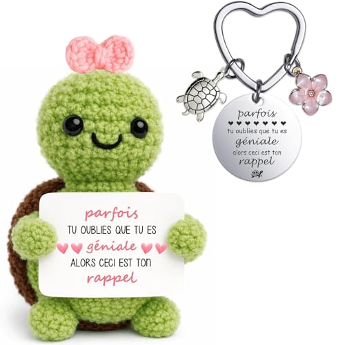 Farbeele Cadeaux pour Femme, Tortue Positive avec Porte-bonheur Porte-clés, Cadeau Original pour Anniversaire, Bon Rétablissement, Cadeaux pour Amie Collègue Couple Sœur, Déco Maison Motivante