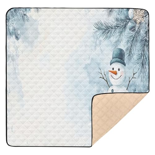 BOESI Doodle Cute Snowman Pattern Baby Play Mat, 50“ X 50” Washable Folding Crawling Mat, Baby Floor Mat, Soft, Thick, Non-Slip