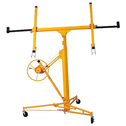 Lyromix Drywall Lift Panel Hoist Dry Wall Rolling Panel, 16FT Sheetrock Lift Drywall Lift 150LBS Heavy Duty Lifter, Construction Tools with Adjustable Telescopic Arm & 3 Lockable Wheels (Yellow)