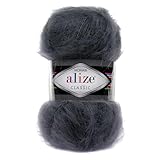 100g Strickgarn Alize Mohair Classic Uni Mohairwolle Häkelgarn Mischgarn Farbwahl, Farbe:87 dunkelgrau
