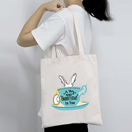 Bolso tipo tote Princess de BDPWSS con frase 'A Very Merry Unbirthday To You', para mujeres, ideal como regalo temático de cuentos y libros miniatura 6