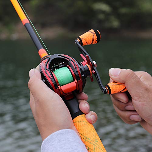 Sougayilang Baitcasting Reel 18Lb Carbon Fiber Drag Baitcasters Unequaled Affordable High-Tech Innovation Baitcast Fishing Reels - Orange - Left Handed #TOP6
