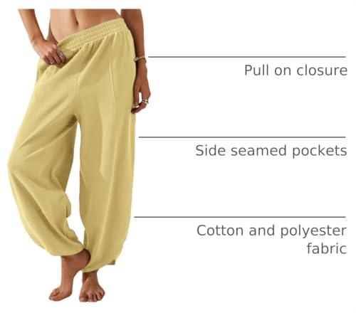 Image of Himosyber Women Cotton Pants Wide Leg Pants Casual Loose Baggy Elastic Waist Beach Palazzo Harem Pants