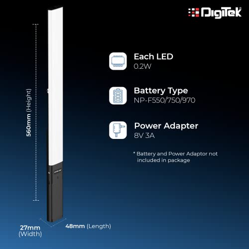 Image of DIGITEK Portable Handheld RGB LED Stick Light Wand with Remote for YouTube, Photo-Shoot, Video Shoot, Live Stream, Makeup & More, Compatible with iPhone /Android Phones & Cameras (DSL-20W RGB)