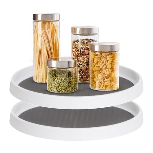 Juego de 2 cajones giratorios para la despensa - Bandeja giratoria de 25 cm con revestimiento antideslizante para armario, despensa, refrigerador, taller - Organizador Rotario para Especias, CO