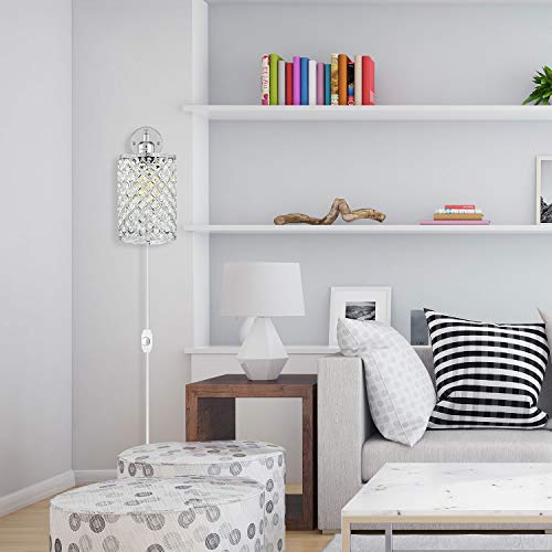 1-Light Wall Lamp Modern Style Metal Round Lampshade Decorative Dimmable Crystal E26 Base Wall Lights Industrial Swing Arm Wall Sconce For Home Decor Plug-In Wall Lamp 67.59 Inch Cord #TOP5