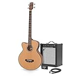 Clásico Natural Finish Bajo Electroacustico para Zurdos de Gear4music + Pack de Ampli de 35W