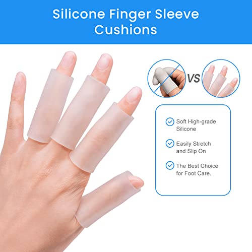 Image of 20 PCS Gel Finger Sleeve Protectors - Kimihome Silicone Finger Sleeves Cushions and Protects - Finger Cots Bandages Provide Relief for Finger Cracking, Corns, Blisters and Calluses Protect (Clear)