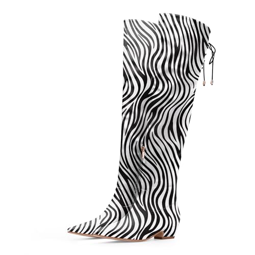 Women's Chunky Heel Thigh High Boots Closed Toe Side Zipper Lace Up Over The Knee Boots3