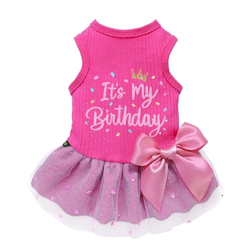 Fitwarm It's My Birthday Dog Dress, Dog Birthday Dress with Bowknot, Dog Clothes for Small Dog Girl, Funny Dog Clothes, Female Pet Outfit, Pink, Medium