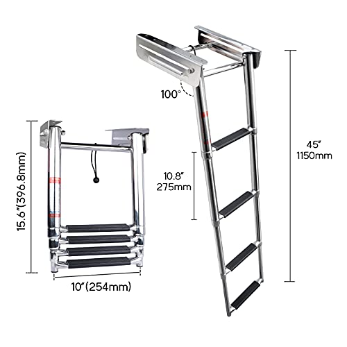 image for Hoffen Heavy Duty 4 Step Boat Ladder, Marine Stainless Steel Swim Plat