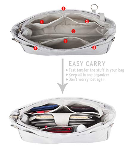 Vercord Expandable Nylon Handbag Purse Organizer Insert Liner Shaper Bag In Bag Beige Grey Medium #TOP2