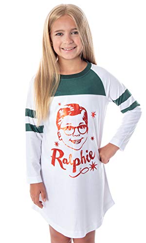 INTIMO A Christmas Story Girl's Ralphie Raglan Striped Sleeve Nightgown Pajama Sleep Shirt