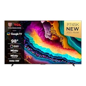 TCL 98P745K 98-inch 4K Television, WCG, UHD, HDR PRO, 144Hz, Motion Clarity PRO, Dolby Vision IQ, Dolby Atmos, AIPQ, Game master Pro 2.0, Smart TV Powered by Google TV, works with Alexa
