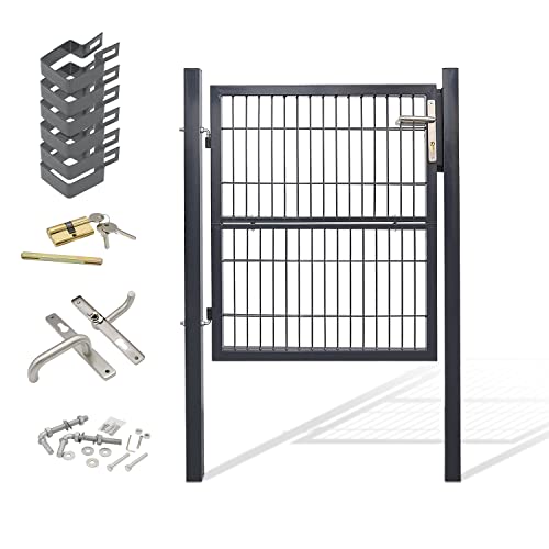 Gimisgu Puerta De Jardín, 120 X 100 Cm, De Acero Galvanizado, Resistente Y Duradera, Para Valla De Barra, Incluye Tirador Y 3 Llaves, Color Antracita