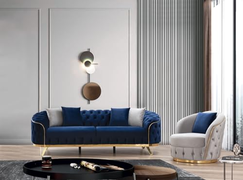 Generisch Chesterfield Sofa Maris - Samt - Sofa & Wohnlandschaft - 3-3-1 - Luxus Elegant - Wohnzimmer - 240 cm x 90 cm x 80 cm - Beige – Bild 4