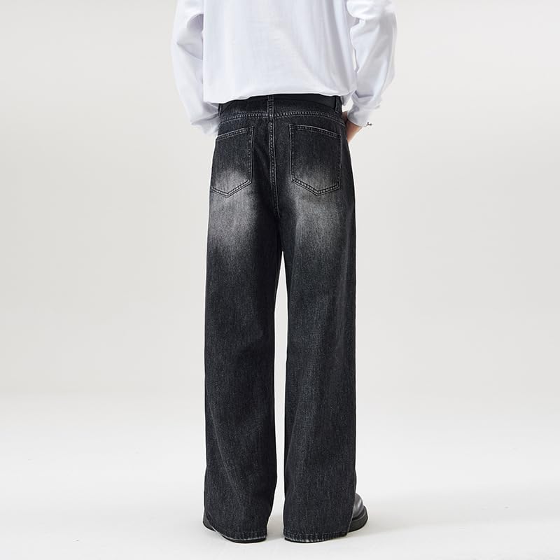 Men's Korean A-Line Spring Jeans Elastic Waist Loose Pants4