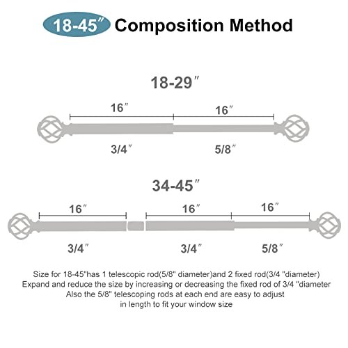 Curtain Rods For Windows 28 To 48 Inch(2.3-4 Feet),3/4" Diameter Bronze Drapery Rods With Twisted Cage Finials,Size:18-45 Inch #TOP1