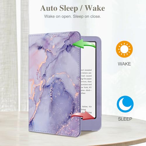 Image of Fintie Case for 7 inch /6.8 inch Kindle Paperwhite(12th /11th Generation-2024 /2021) and Kindle Colorsoft Signature Edition -Slim Foldable Stand Cover Auto Wake /Sleep for Paperwhite 2024, Lilac Marble