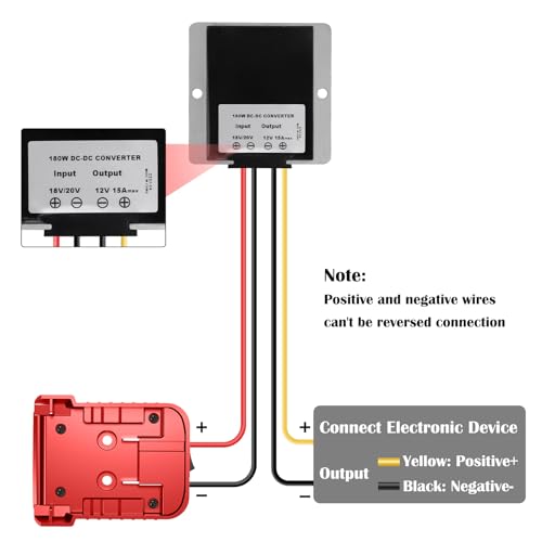 18V to 12V Step Down Converter Aadpter for Milwaukee M18 Battery Voltage Converter DC Voltage Regulator 15A MAX 180W Automatic Buck Converter Power Wheels Aadpter with Switch & Low Voltage Protection - Thumbnail 2