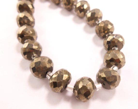 Perles pyrite 7mm-8mm rondelles facettées pierre naturelle pour fil bijoux DIY