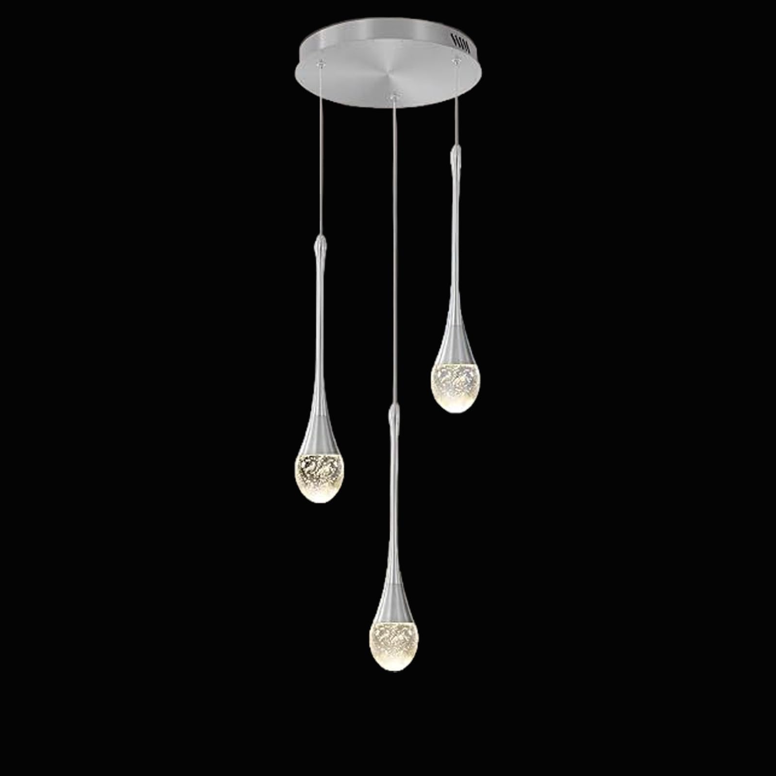 ZenithBeam 59''/150cm Foyer Entrance Crystal Chandeliers Big Living Room 3Lights Ceiling Light Silver Staircase Pendant Lights High Ceiling Hanging Crystal Column Chandelier Attic Dimmable Fixtures