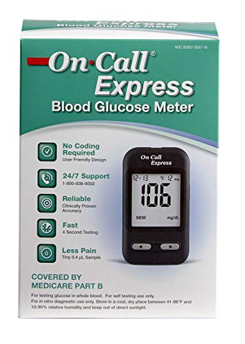 On Call Express Diabetes Testing Kit- Blood Glucose Meter, 10 Blood Test Strips, 1 Lancing Device, 30g Lancets, Control Solution, Carrying Case, Log Book, Black - Thumbnail 6